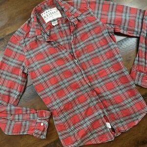Frank & Eileen Barry Shirt Womens Small Red Plaid Button Down Made in USA
